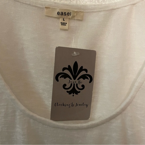 NWT Easel Tansy Tank layering tunic large sleeveless white with gray ruffles - Picture 2 of 8